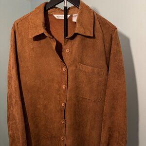 Draper & Damon Women's Dark Caramel Microsuede Shirt Jacket Size 1X